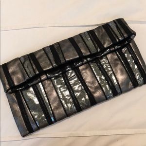 Black, Metallic and Gunmetal Fold-Over Clutch